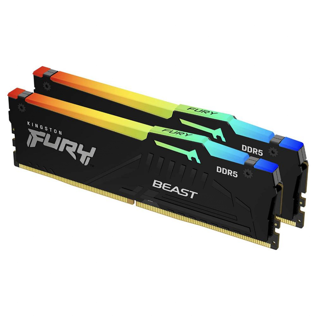 Памет Kingston FURY Beast Black RGB 64GB(2x32GB) DDR5 PC5-41600 5200MHz CL40на ниска цена с бърза доставка