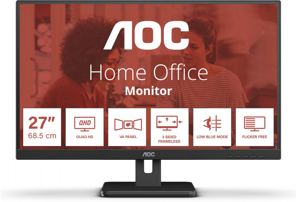 Монитор AOC Q27E3UAM, 2560 x 1440, VA, 350 nits, 75Hz, 4ms, HDMI, DP, USB 3.2на ниска цена с бърза доставка - BestPC.BG