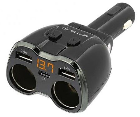 Принадлежност за смартфон Tellur разклонителен адаптер за запалка за кола, 2 x USB, Type-C, USB-C, 4.8A, черенна ниска цена с бърза доставка - BestPC.BG