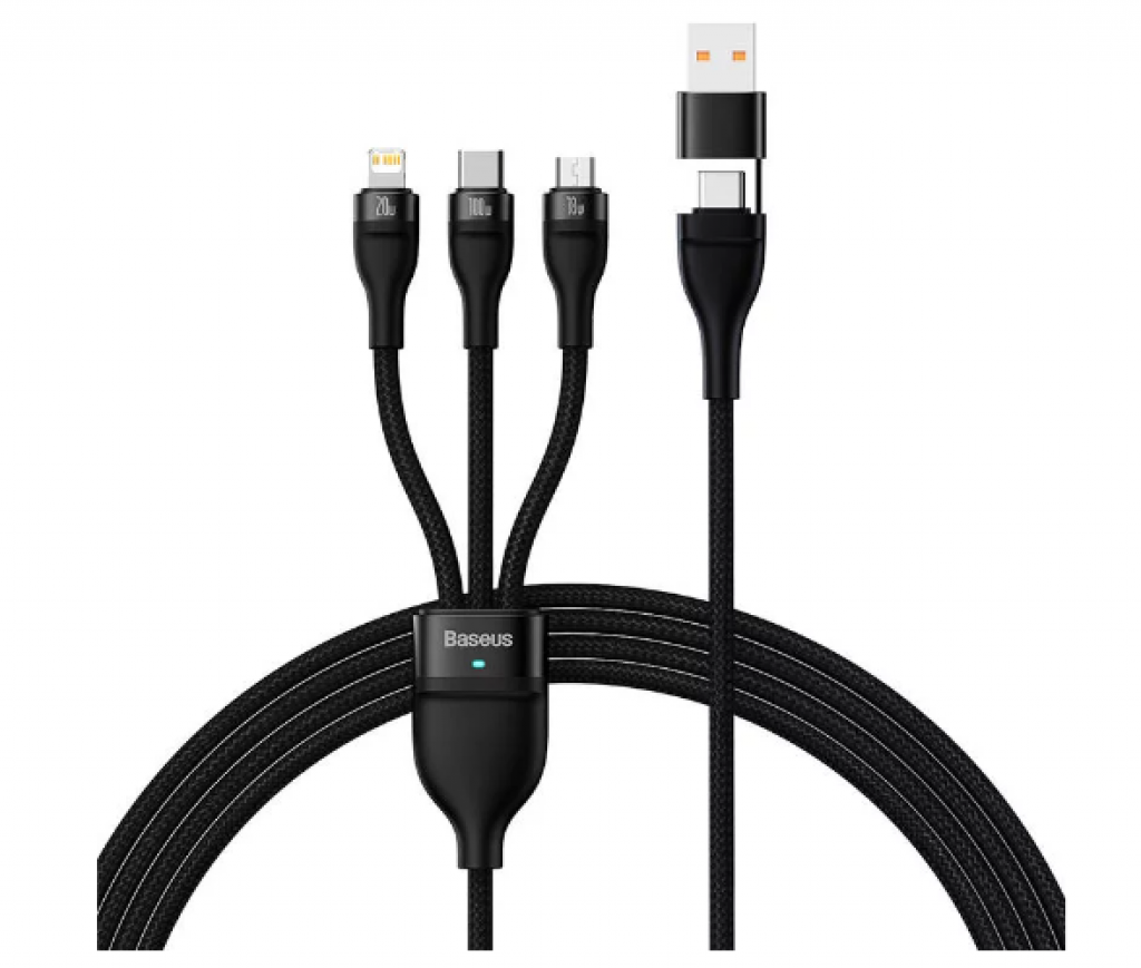 Кабел 3в1 Baseus Flash Series USB към USB-C + micro USB + Lightning 100W, 1.5мна ниска цена с бърза доставка - BestPC.BG