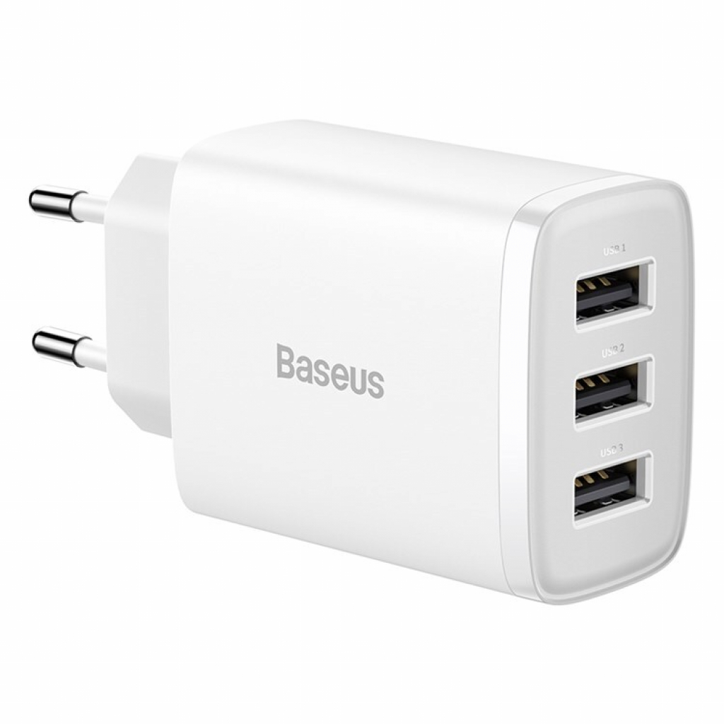 Принадлежност за смартфон Зарядно устройство Baseus Compact CCXJ020102 USB троен порт, 17W, бялона ниска цена с бърза доставка - BestPC.BG