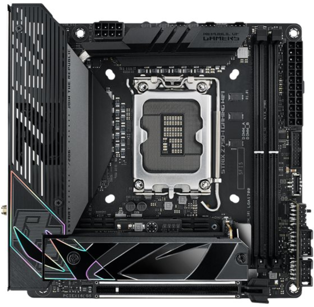 Дънна платка ASUS ROG STRIX Z790-I GAMING WIFI MB LGA1700 2xDIMM DDR5 2xM.2 2xSATAна ниска цена с бърза доставка - BestPC.BG