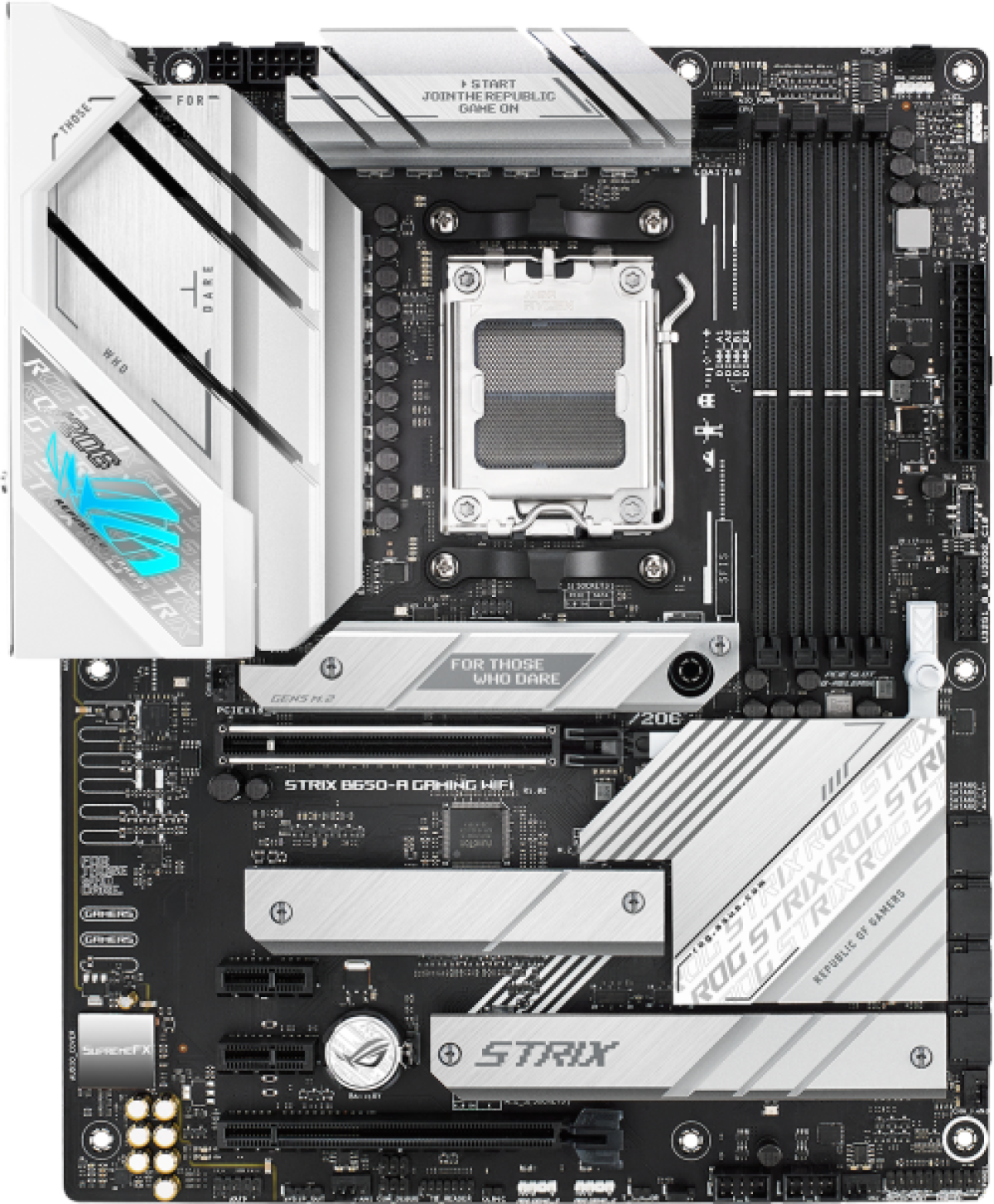 Дънна платка ASUS ROG STRIX B650-A, AM5, 4x DDR5, AMD B650, Ryzen 7000, PCIe 5.0 M.2, Wi‑Fi 6E, 2.5G Ethernet, Bluetooth 5.2на ниска цена с бърза доставка - BestPC.BG