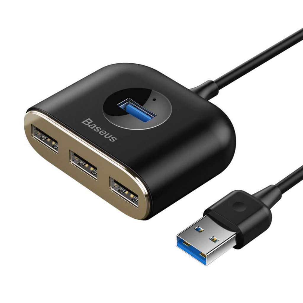 USB Хъб Baseus Square round CAHUB-AY01, 4 в 1 с 3х USB 2.0, 1х USB 3.0 порта, черенна ниска цена с бърза доставка - BestPC.BG