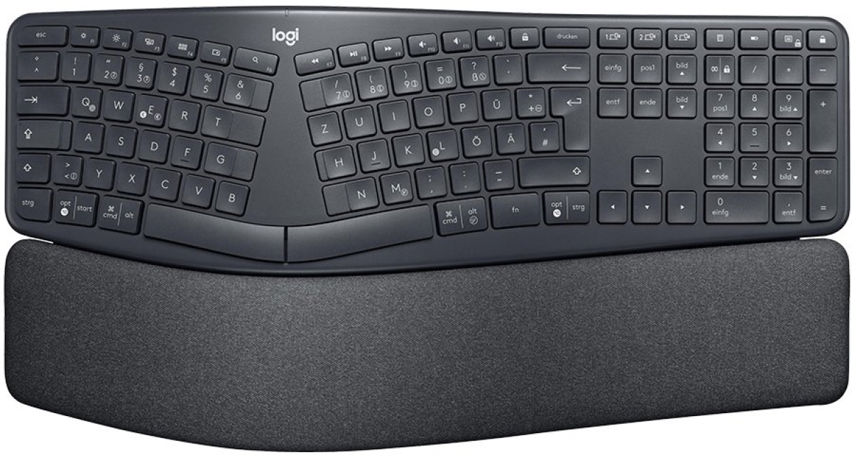 Клавиатура LOGITECH K860 ERGO, Bluetooth, Подложка за китка, 2x AAA, Графитна ниска цена с бърза доставка - BestPC.BG