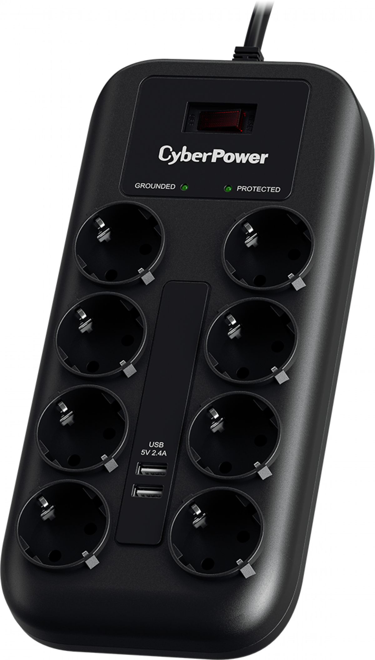 Контакт CyberPower Professional, 8x Schuko, 2x USB, 1.8 м. кабел, Черенна ниска цена с бърза доставка - BestPC.BG