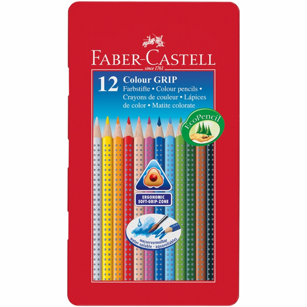 Faber-Castell Акварелни моливи Grip 2001, 12 цвята, в метална кутияна ниска цена с бърза доставка - BestPC.BG