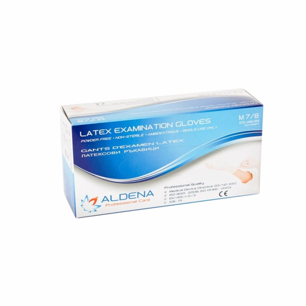 Продукт Aldena Ръкавици, латексови, M, с пудра, 100 брояна ниска цена с бърза доставка - BestPC.BG