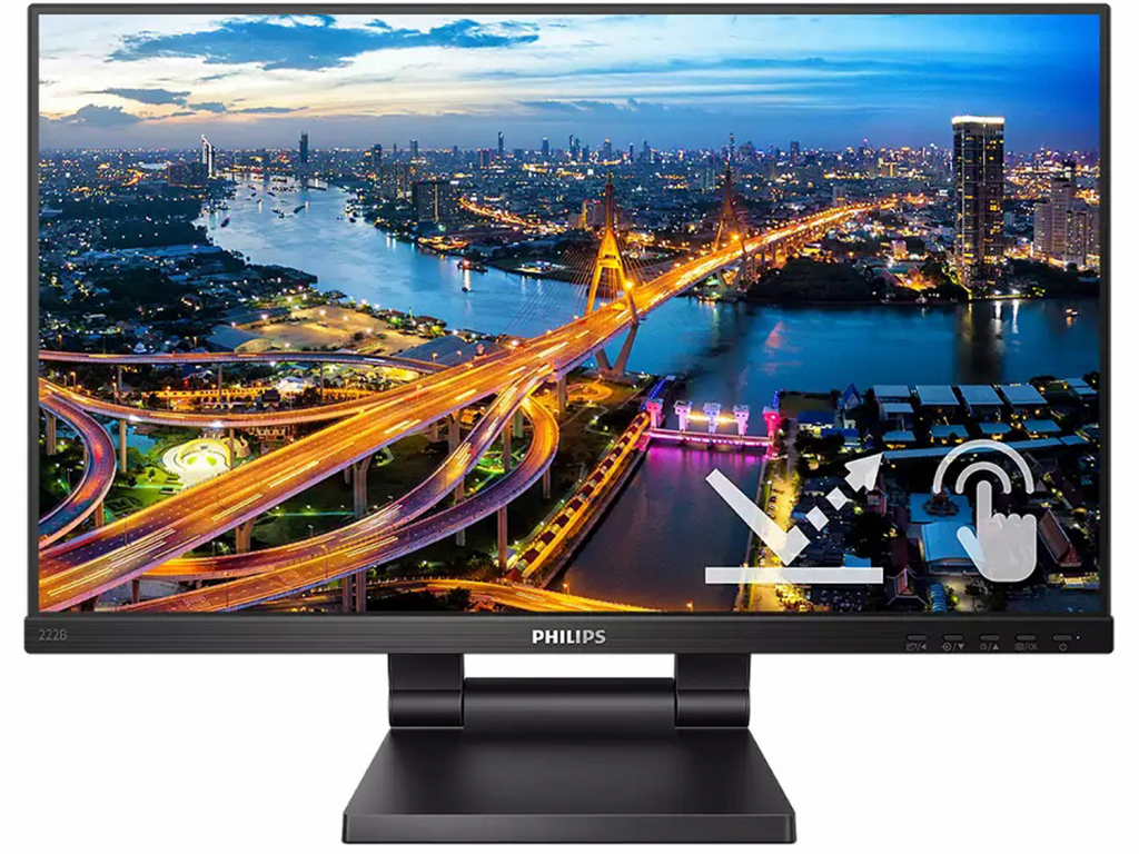 Монитор Philips 222B1TC-00, 21.5", FHD 1920 x 1080, LED, 250 nits, матов, HDMI, DP, USB,черенна ниска цена с бърза доставка - BestPC.BG