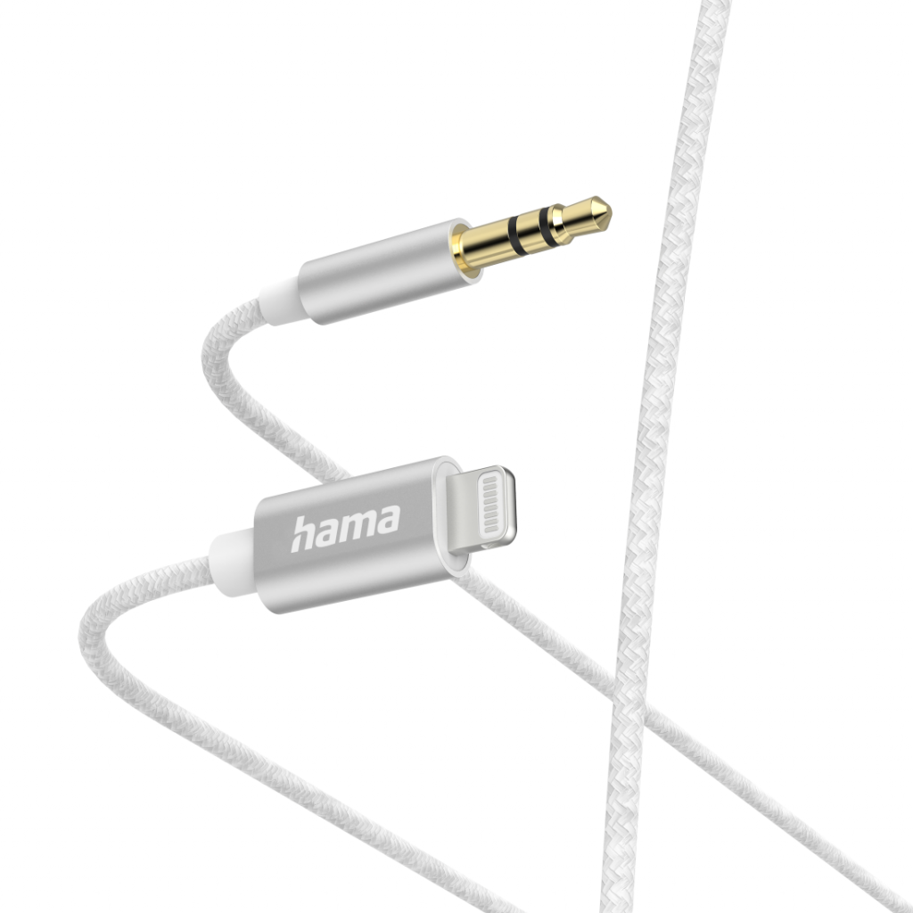 Аудио кабел HAMA, Lightning мъжко - 3.5 mm жак мъжко, 1.0 м, Бялна ниска цена с бърза доставка - BestPC.BG