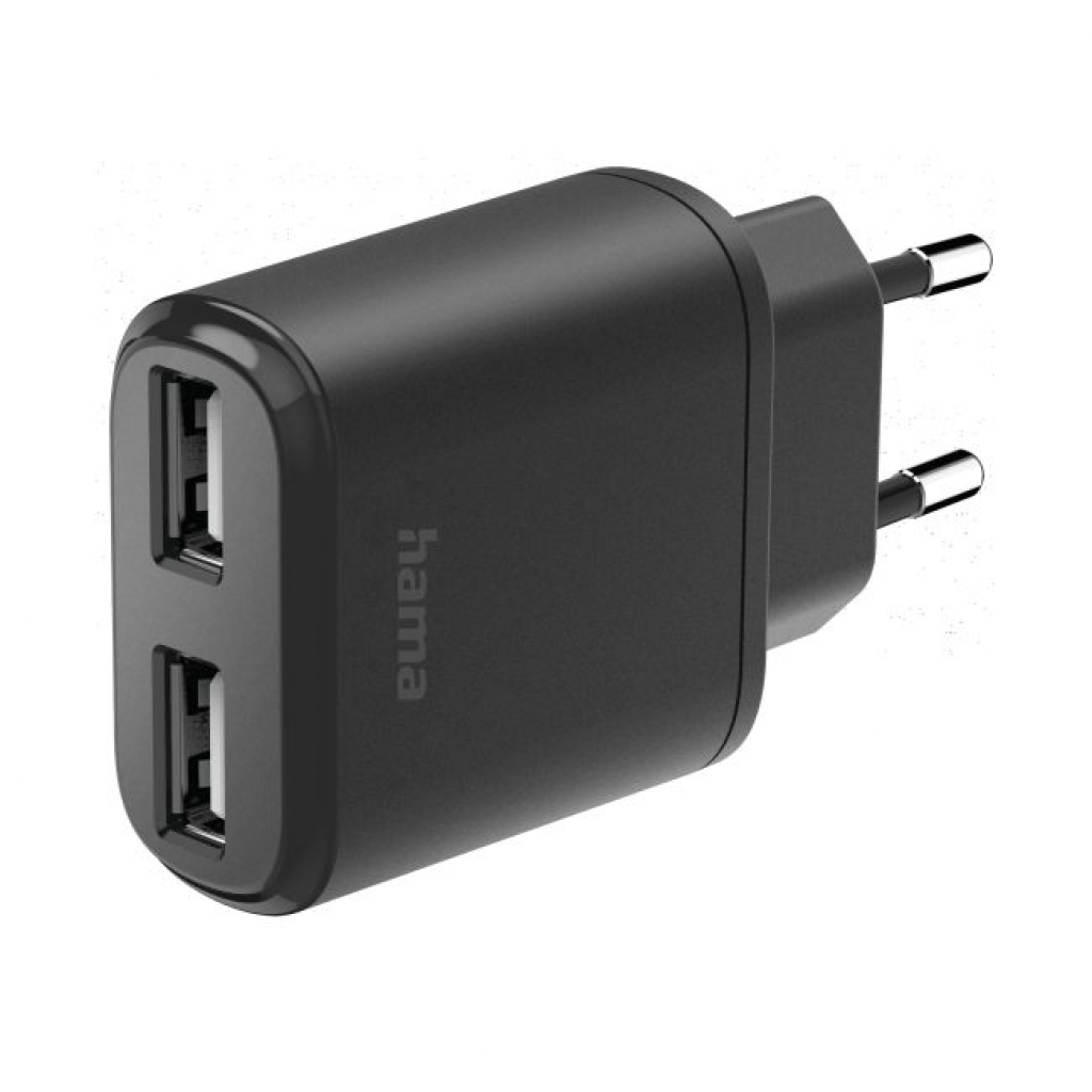 Принадлежност за смартфон Зарядно HAMA 220V, 2 x USB-A, 12W, Черенна ниска цена с бърза доставка - BestPC.BG
