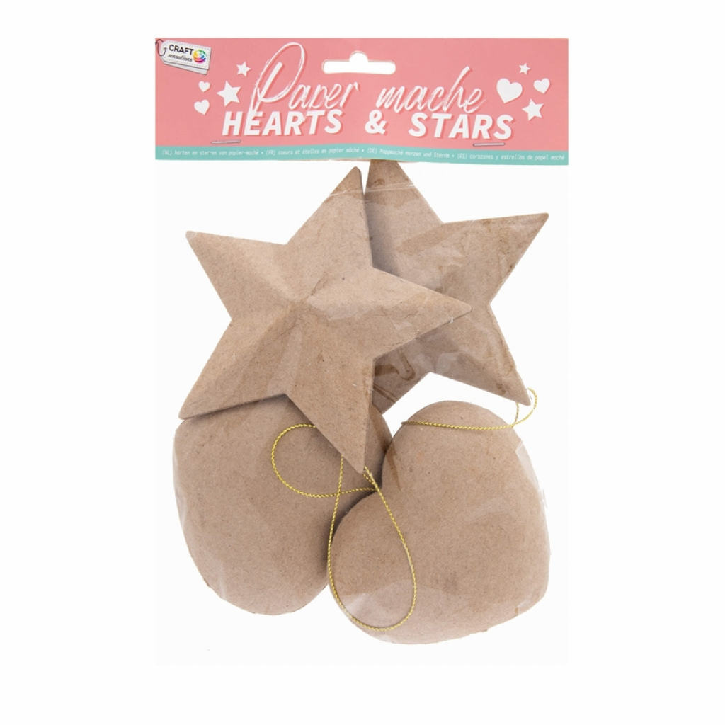 Craft ID Сърца и звезди за декорация, от папиемаше, 4 брояна ниска цена с бърза доставка - BestPC.BG