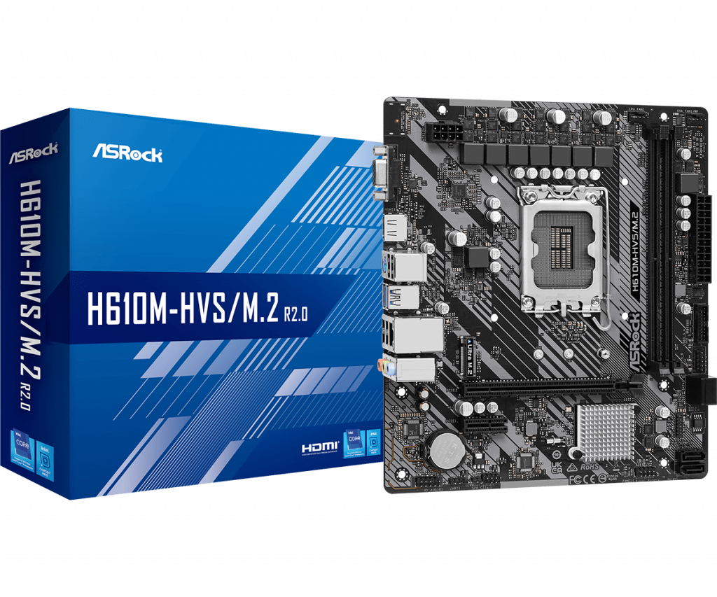 Дънна платка ASROCK H610M-HVS-M.2 R2.0, s.1700, mATX, Intel H610, 2x DDR4на ниска цена с бърза доставка - BestPC.BG