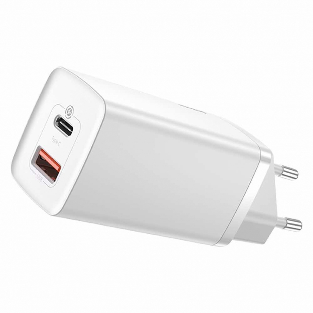 Принадлежност за смартфон Зарядно устройство Baseus USB 65W + USB-C порт GaN2 Lite quick, бялона ниска цена с бърза доставка - BestPC.BG