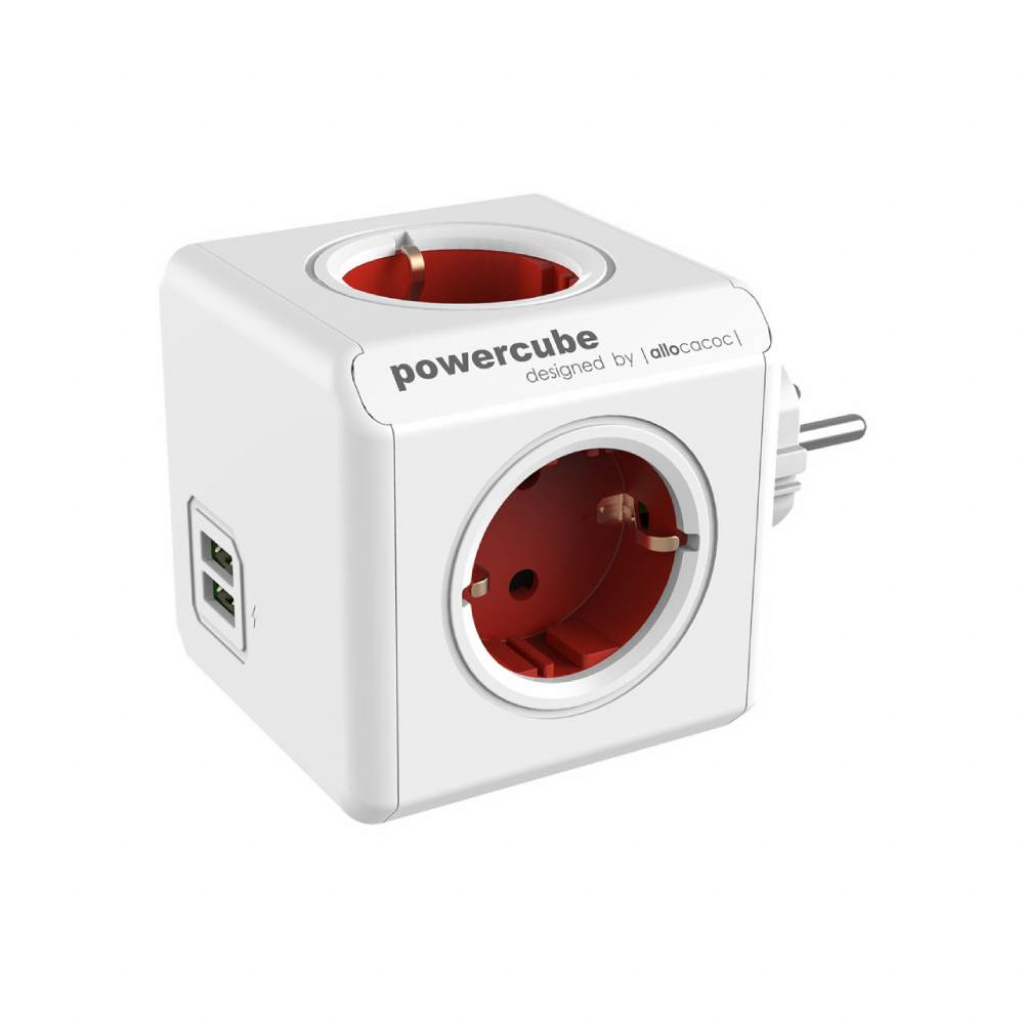 Контакт DesignNest PowerCube Original 1202RD разклонител, 4 гнезда, USB, червен (8718444085690)на ниска цена с бърза доставка - BestPC.BG