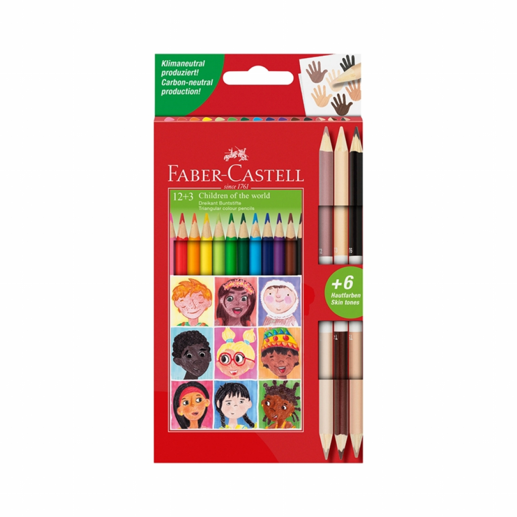 Faber-Castell Цветни моливи Triangular моливи, 12 стандартни и 3 телесни цвятана ниска цена с бърза доставка - BestPC.BG