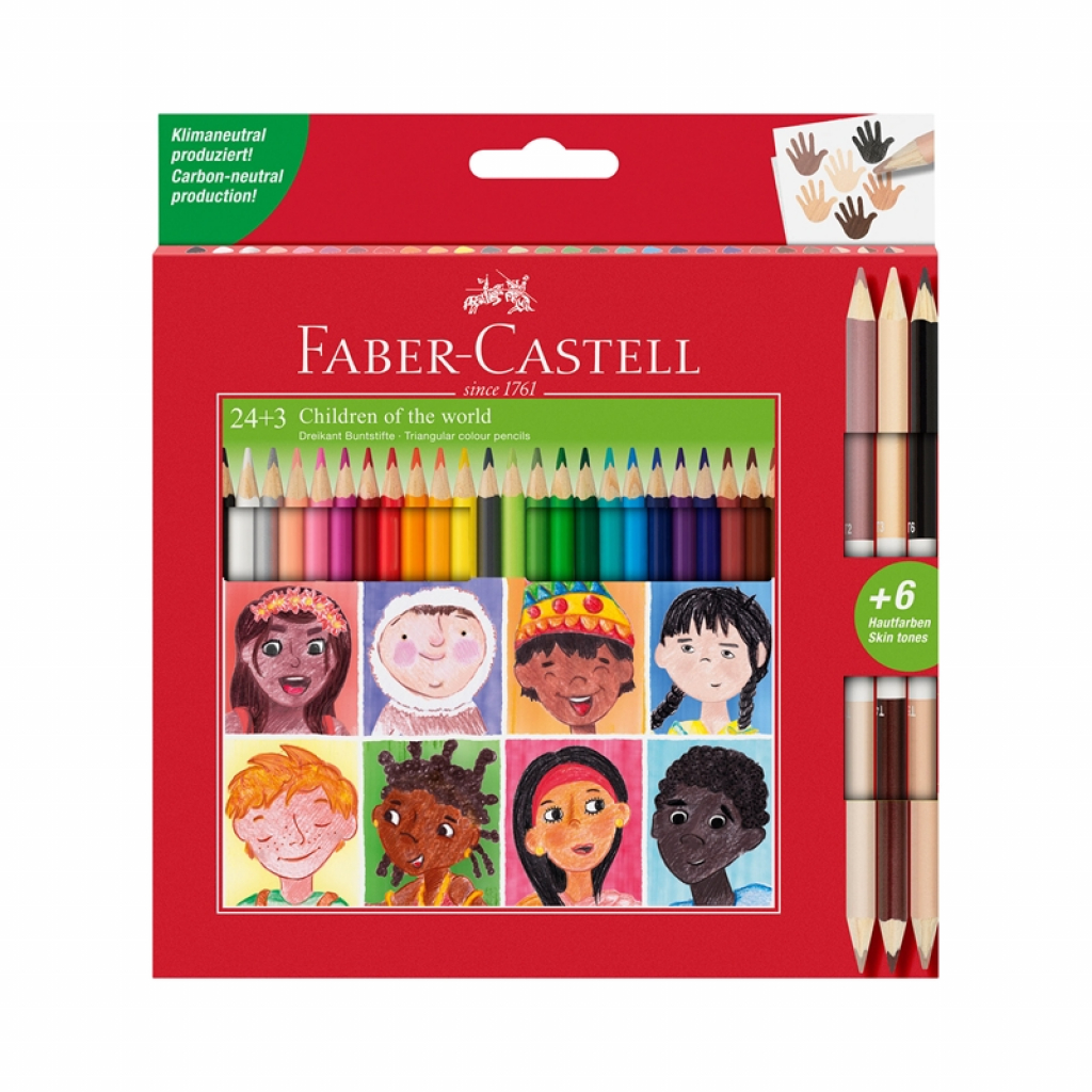 Faber-Castell Цветни моливи Triangular моливи, 24 стандартни и 3 телесни цвятана ниска цена с бърза доставка - BestPC.BG