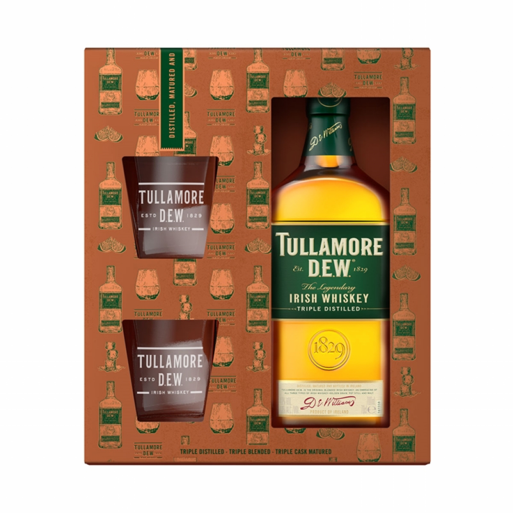 Продукт Tullamore Dew Уиски, 700 ml, в комплект с 2 чашина ниска цена с бърза доставка - BestPC.BG