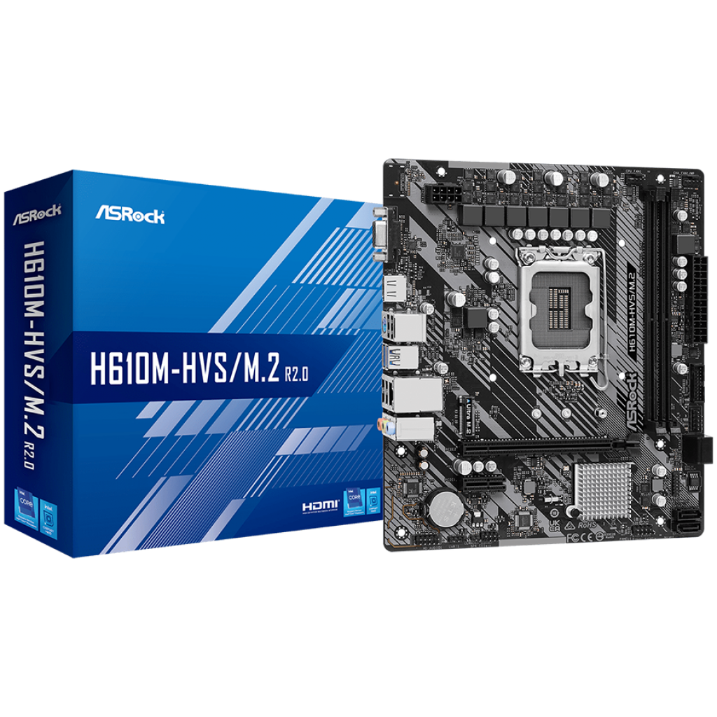 Дънна платка ASROCK MB Desktop H610M-HVS (S1700, 2x DDR4, 1x PCIe 4.0 x16, 1x PCIe 3.0 x1на ниска цена с бърза доставка - BestPC.BG