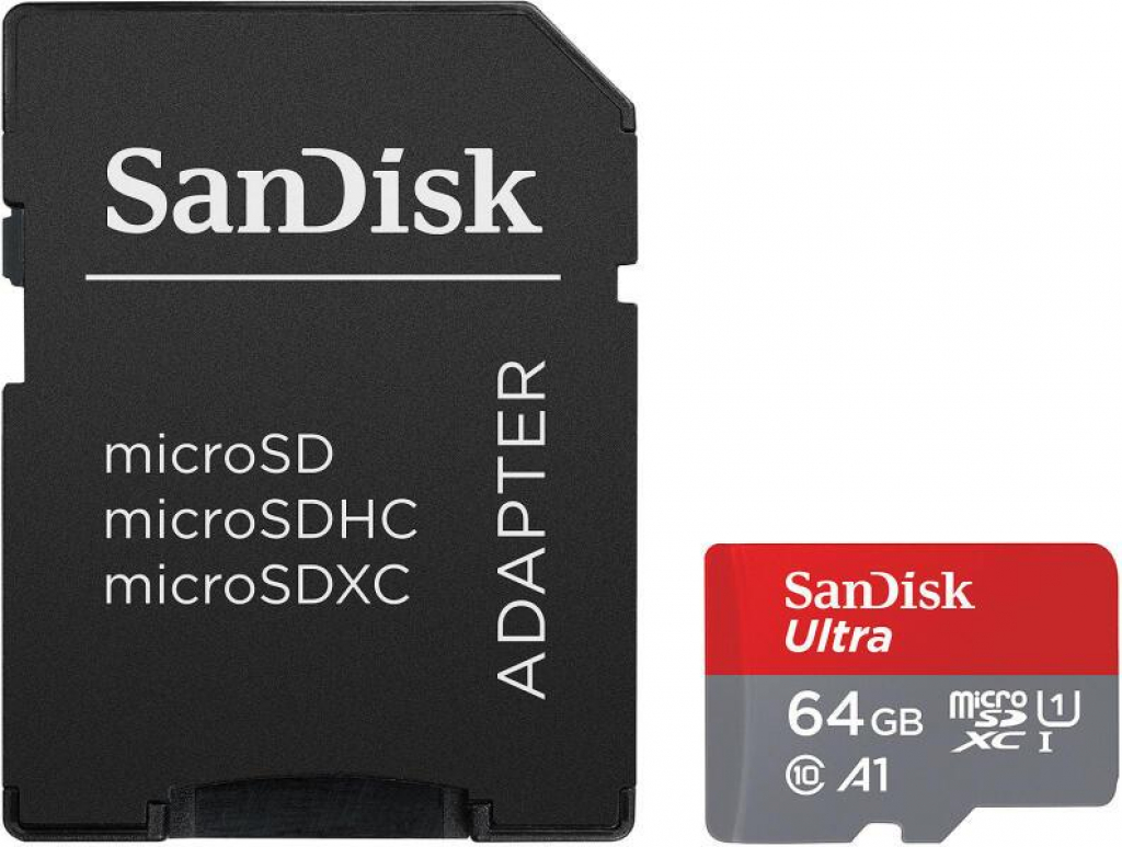 SanDisk Ultra microSDXC, 64GB, A1, UHS-I, U1, Class 10, 140MB-s, Адаптерна ниска цена с бърза доставка - BestPC.BG