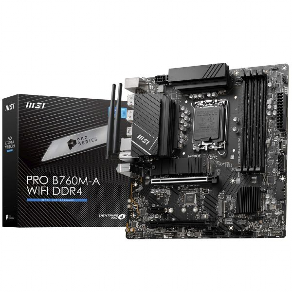 Дънна платка MSI PRO B760M-A WIFI DDR4, mATX, Socket 1700, Dual Channel DDR4 5333(OC)MHzна ниска цена с бърза доставка - BestPC.BG