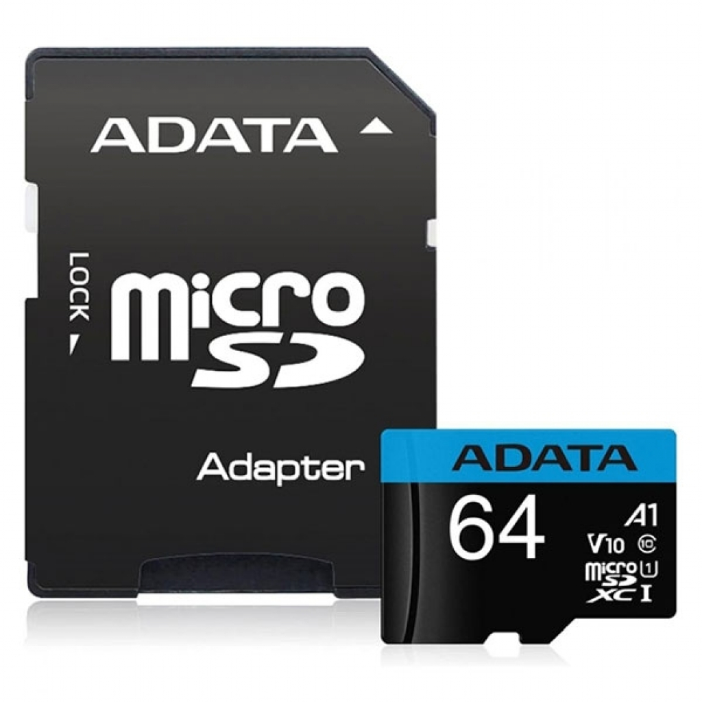 Micro SD 64GB ADATA 100-25 MB-s Cl10 V10 + Adapterна ниска цена с бърза доставка - BestPC.BG