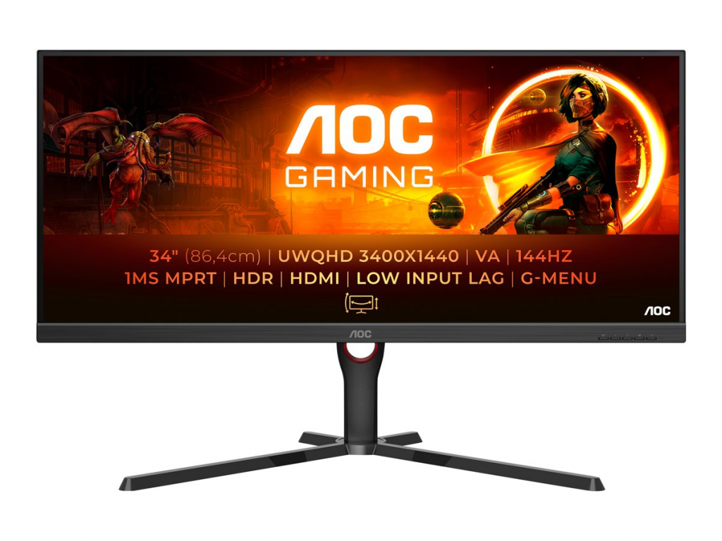 Монитор AOC U34G3XM-EU 34" 3440x1440, VA, LED, 1ms, 144Hz, HDMI, Display Portна ниска цена с бърза доставка - BestPC.BG