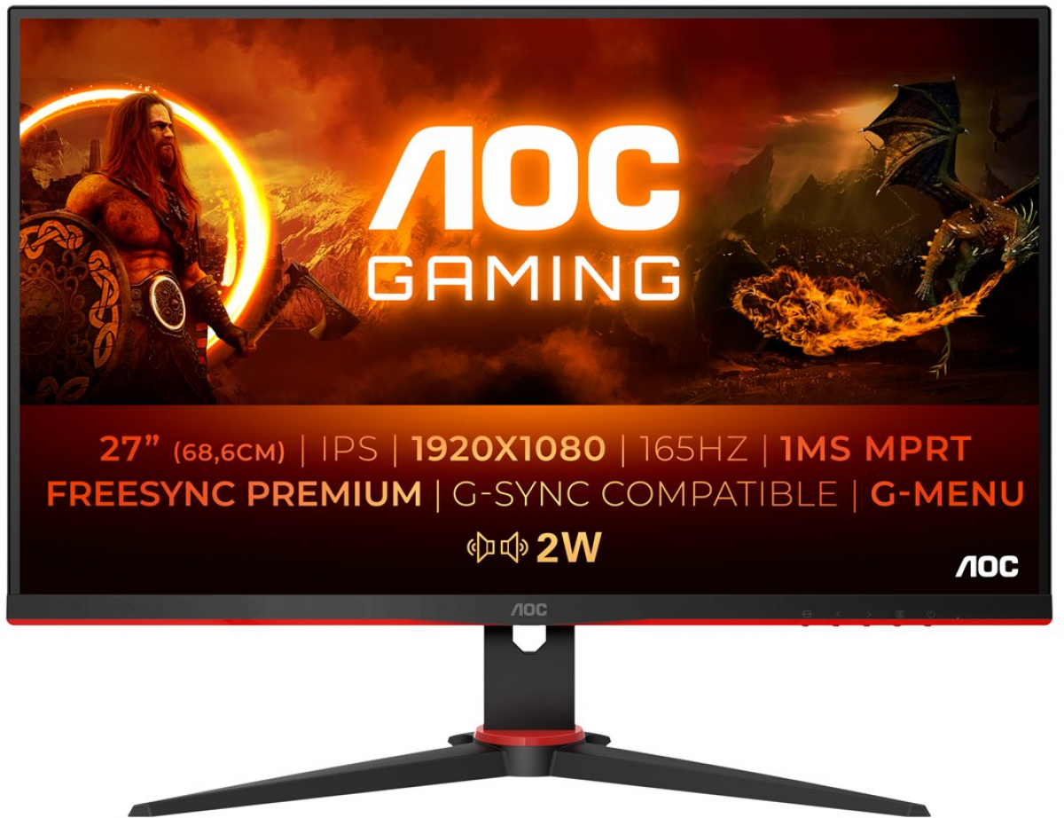 Монитор AOC 27G2SPAE-BK 27"1920 x 1080 Full HD, LED, IPS, 4ms, 165Hz, 2x HDMI, DP, VGAна ниска цена с бърза доставка - BestPC.BG