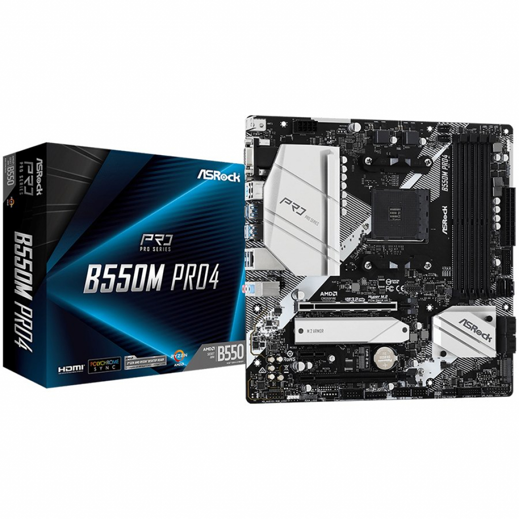 Дънна платка ASROCK Main Board Desktop B550M PRO4 (AM4, 4xDDR4, 2xPCIe x16, 2xPCI Ex1)на ниска цена с бърза доставка - BestPC.BG