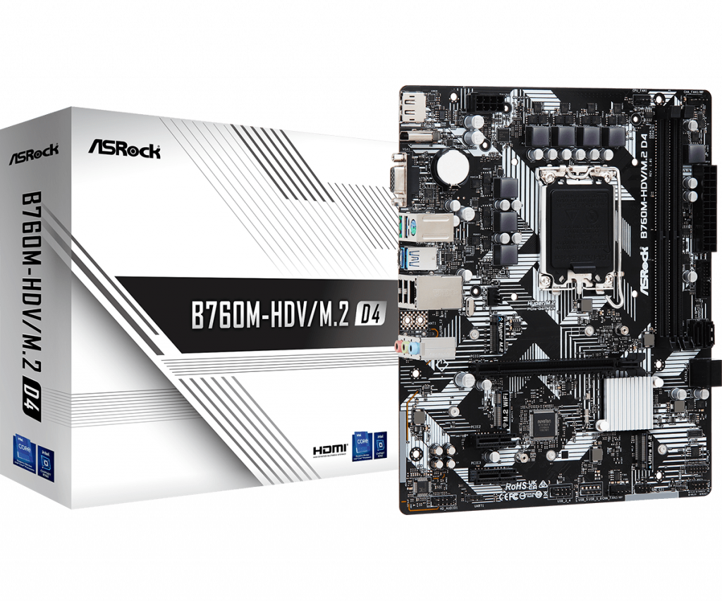 Дънна платка ASRock B760M-HDV/M.2 D4, LGA1700, 2хDDR4, 3200 MHz, Micro ATXна ниска цена с бърза доставка - BestPC.BG