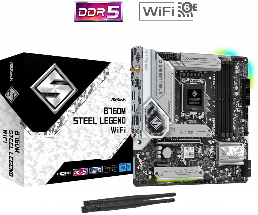 Дънна платка ASROCK B760M STEEL LEGEND WIFI, LGA1700, 4xDDR4, 4800MHz, Micro ATXна ниска цена с бърза доставка - BestPC.BG