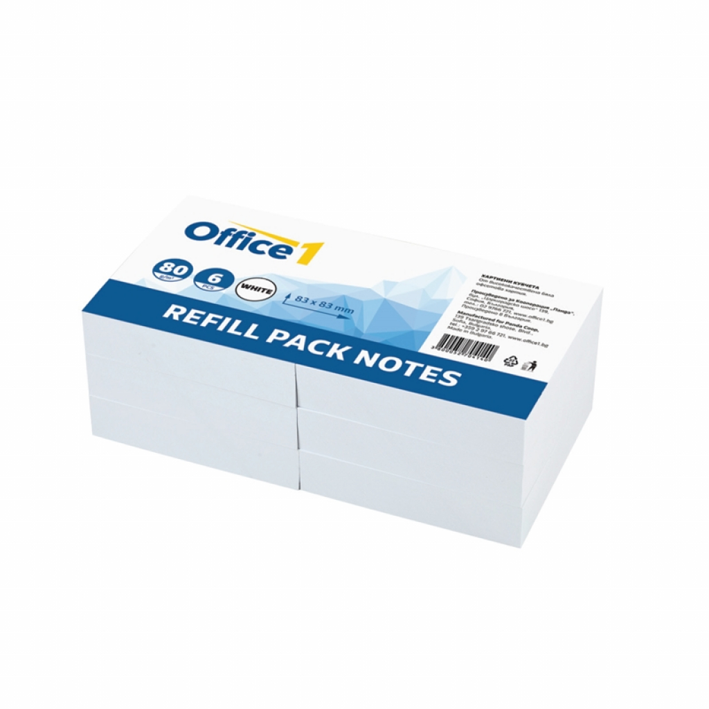 Хартиено кубче, 83 x 83 mm, 60 g-m2, офсет, бяло, 250 листа, 6 брояна ниска цена с бърза доставка - BestPC.BG