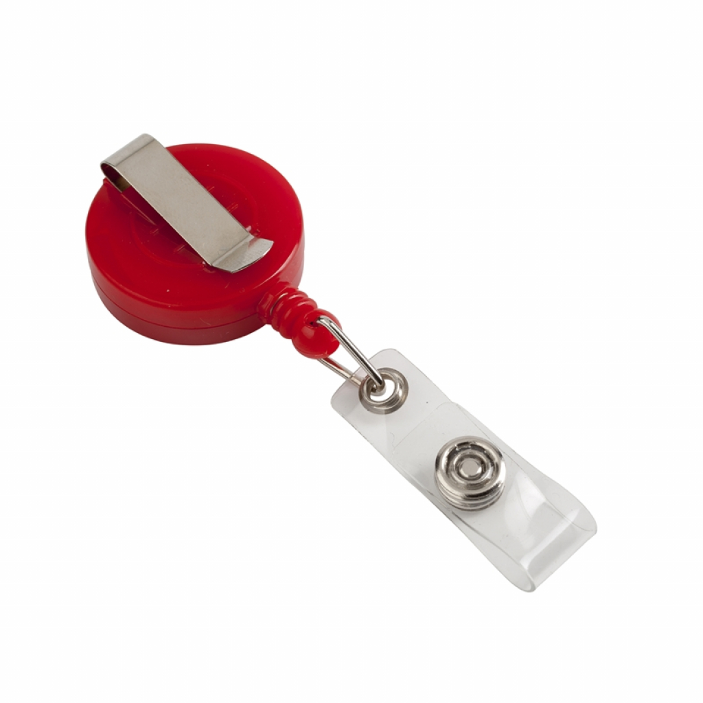 Ретрактор, ролетен държач за бадж, с клипс, кръгъл, червен, 5 броя в опаковкана ниска цена с бърза доставка - BestPC.BG