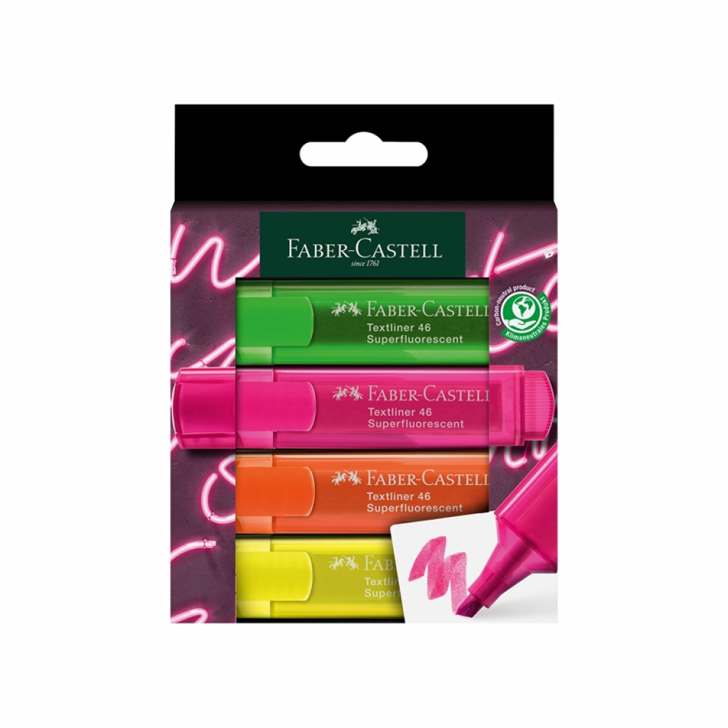 Faber-Castell Текст маркер 1546, неон, 4 цвята, в картонена кутияна ниска цена с бърза доставка - BestPC.BG