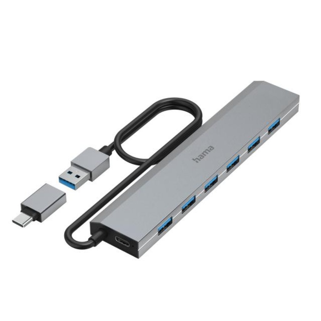 USB Хъб Hama 200137, 7х USB 3.2, USB-C, 1м, сребристна ниска цена с бърза доставка - BestPC.BG