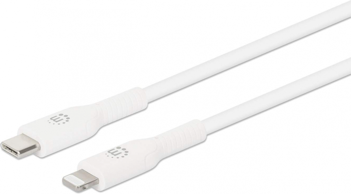 Кабел/адаптер MANHATTAN 394529 :: Kабел USB Type C към 8-Pin Lightning за iPhone, iPad и iPod, 2.0 м, бялна ниска цена с бърза доставка - BestPC.BG