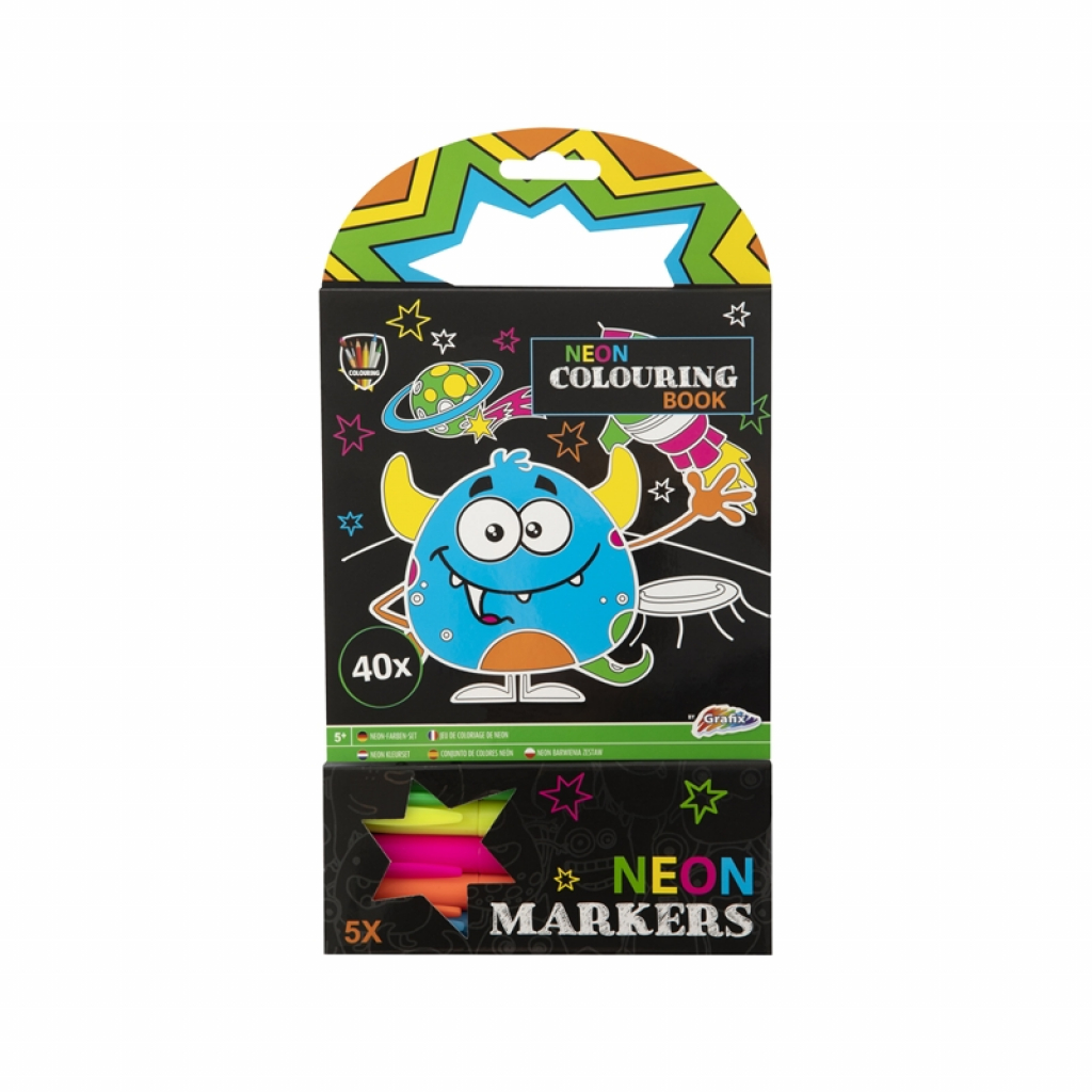 Moxy Книжка за оцветяване Чудовища, неон, с 5 маркера, 40 листана ниска цена с бърза доставка - BestPC.BG