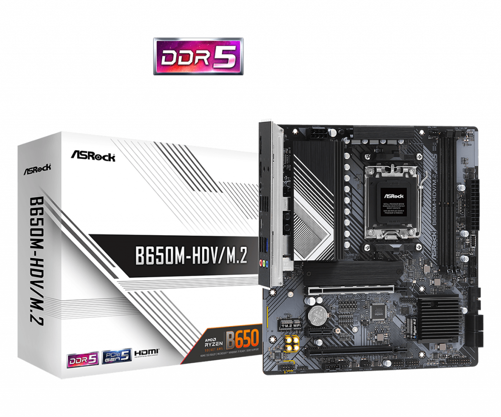 Дънна платка ASROCK MB Desktop B650M-HDV-M2, AM5, 2x DDR5, 2x PCIe 4.0 x16, 1x PCIe 4.0 xна ниска цена с бърза доставка - BestPC.BG