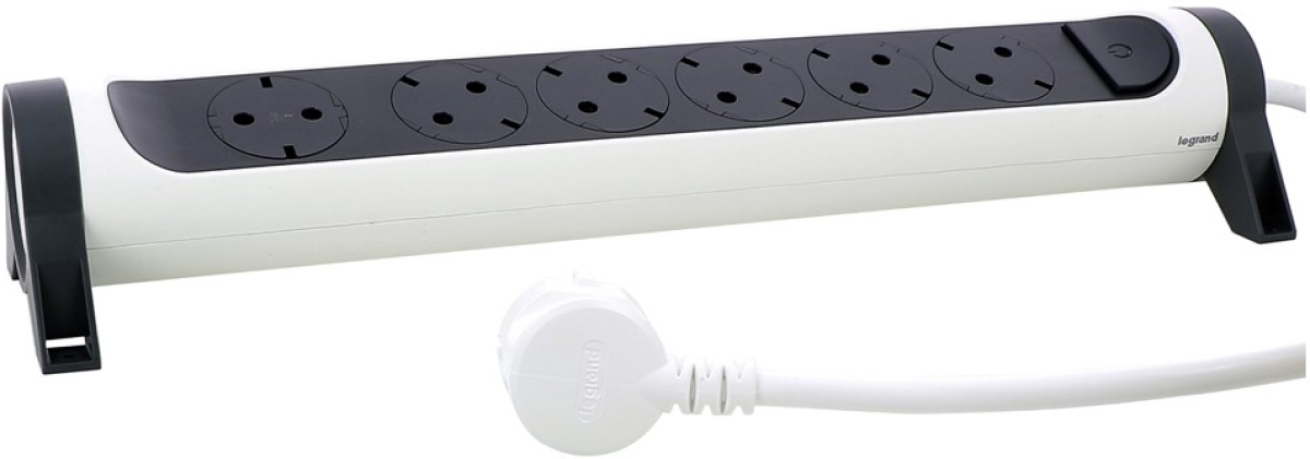 Контакт Разклонител 6x 2P+E Шуко, бутон ON/OFF, с кабел 3m, цвят Бял/тъмносив - Legrand Premium 694539на ниска цена с бърза доставка - BestPC.BG