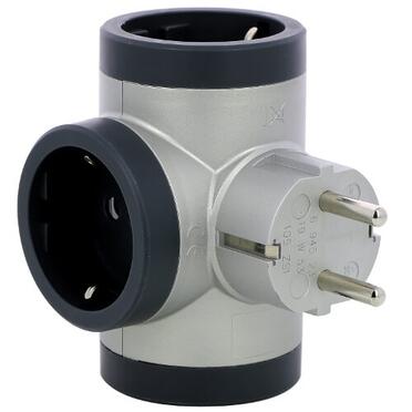 Контакт Адаптер 3x 2P+E Шуко, Т-образен, цвят Алуминий/тъмносив - Legrand Premium 694523на ниска цена с бърза доставка - BestPC.BG