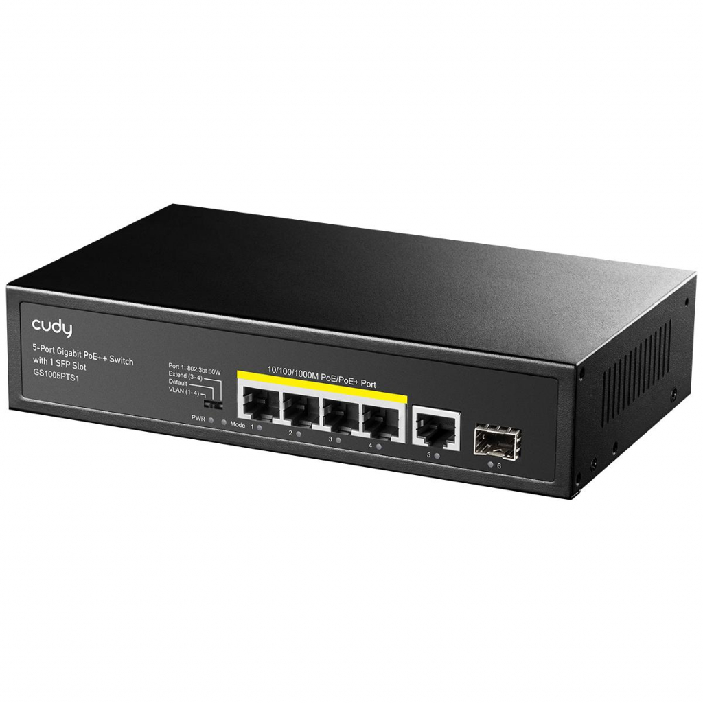 Комутатор/Суич Суич Cudy GS1005PTS1, 5 портов, 10-100-1000, PoE+ Switch 120W, 1 SFP Slotна ниска цена с бърза доставка - BestPC.BG