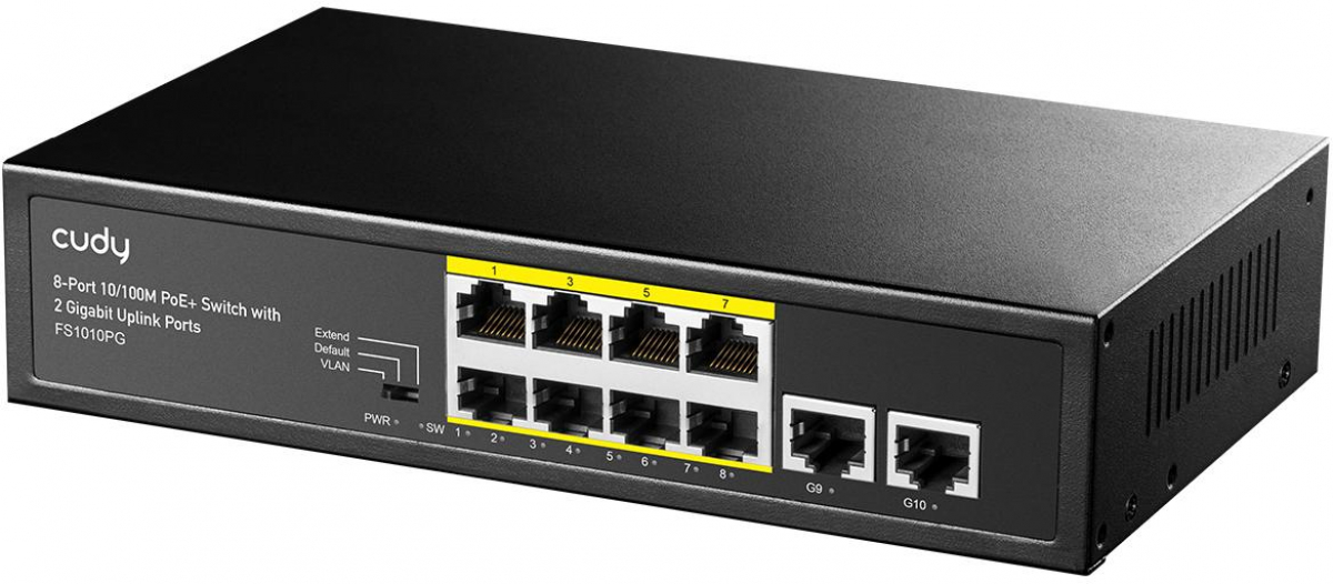 Комутатор/Суич Суич Cudy FS1010PG, 8 портов, 10-100, PoE+ Switch 120W, 2 x Uplink порта 10-100-1000на ниска цена с бърза доставка - BestPC.BG