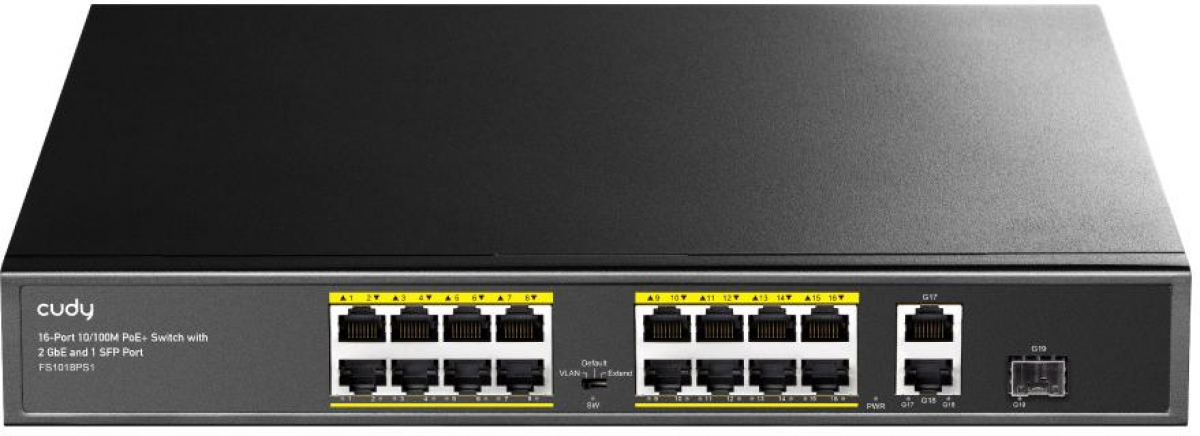 Комутатор/Суич Суич Cudy FS1018PS1, 16 x 10-100 PoE+ Switch 190W, 2 x Gigabit порта, 1 x SFP Slotна ниска цена с бърза доставка - BestPC.BG