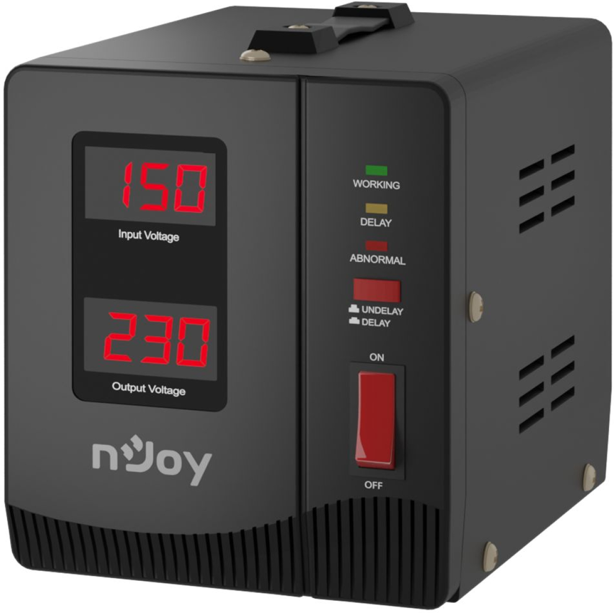 Стабилизатор на напрежение nJoy Alvis 1000, 1000VA, 600W, 1x Schuko, LED индикатори, AVR, Digital дисплей, Черенна ниска цена с бърза доставка - BestPC.BG