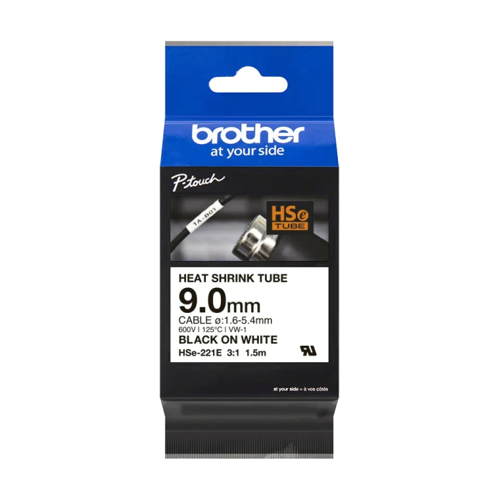 Касета за етикетен принтер Brother HSe-221E 9mm Black on White Heat Shrink Tapeна ниска цена с бърза доставка - BestPC.BG