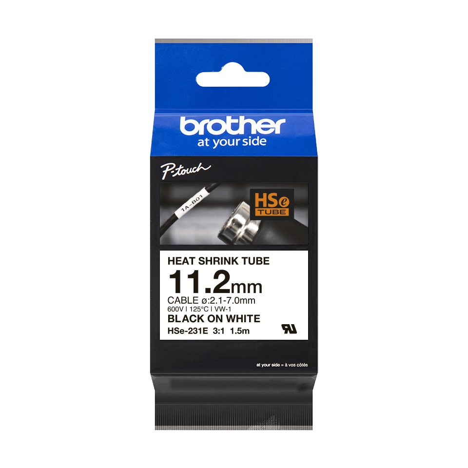 Касета за етикетен принтер Brother HSe-231E 11.2mm Black on White Heat Shrink Tapeна ниска цена с бърза доставка - BestPC.BG