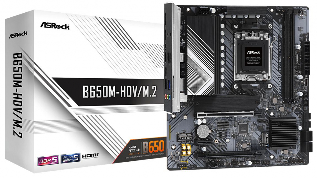 Дънна платка ASROCK B650M-HDV-M.2, AM5, 2x DDR5 6400MHz, Micro ATXна ниска цена с бърза доставка - BestPC.BG