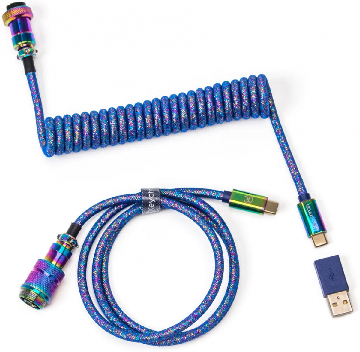 Други Кабел за клавиатура Keychron Colorful Premium Coiled Cable, USB-C - USB-C, Rainbow Blueна ниска цена с бърза доставка - BestPC.BG