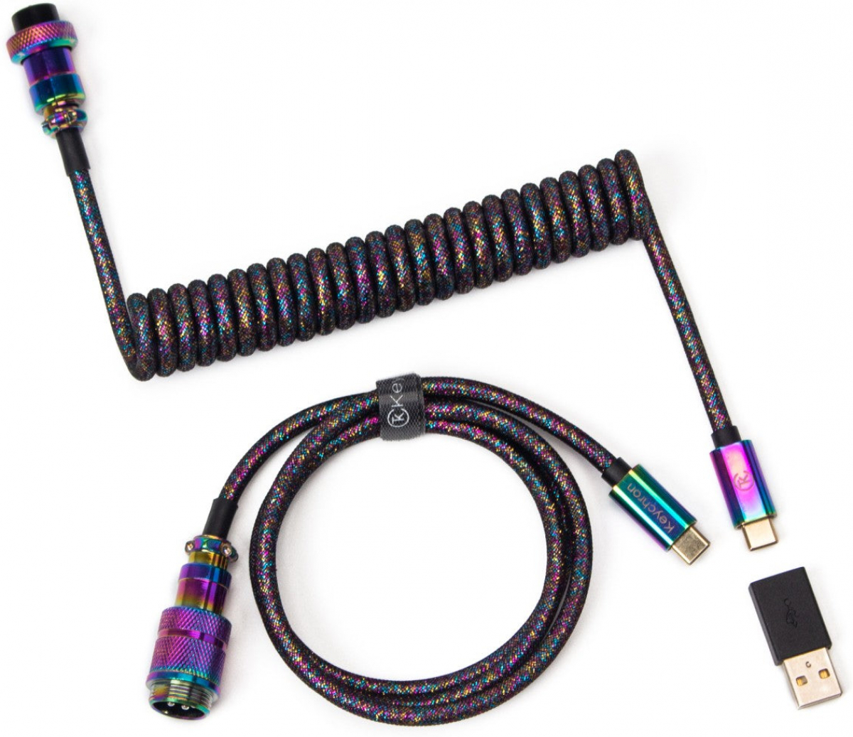 Други Keychron Colorful Premium Coiled Angled, USB-C - USB-C, Rainbow Plated Blackна ниска цена с бърза доставка - BestPC.BG