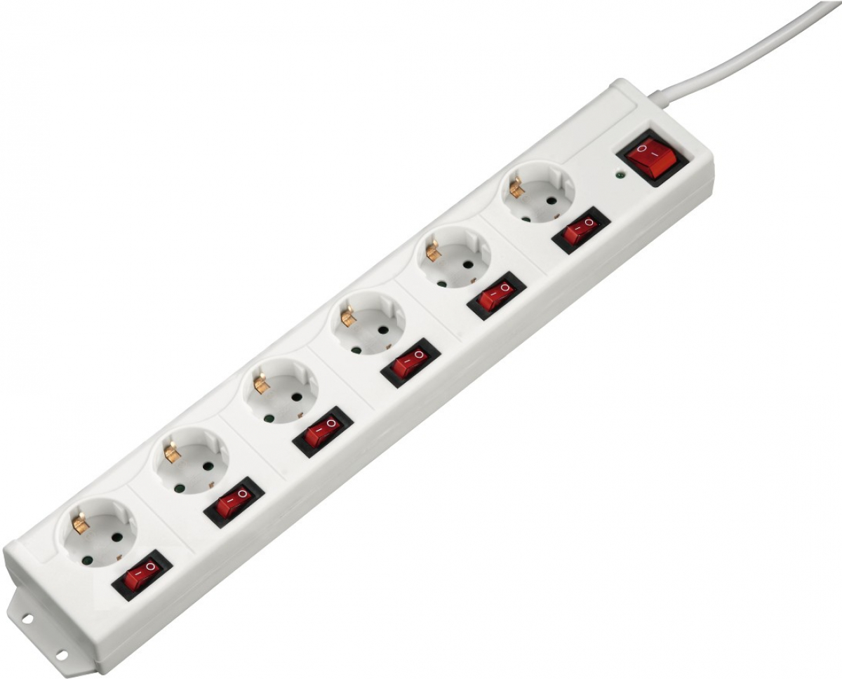 Контакт HAMA 6 гнезда на 90°, 1.4м, Индивидуални превключватели, Бялна ниска цена с бърза доставка - BestPC.BG